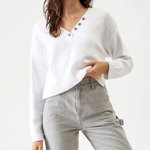 L.A. Hearts V Neck Button Up Sweater White